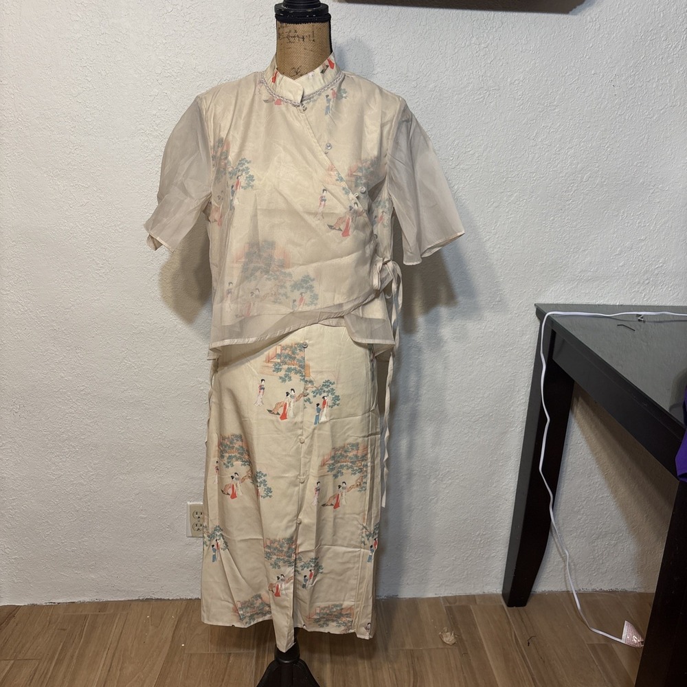 Traditional Chinese Style Hanfu Suit Women‎ Ancient Costume Printed Blouse Skirt